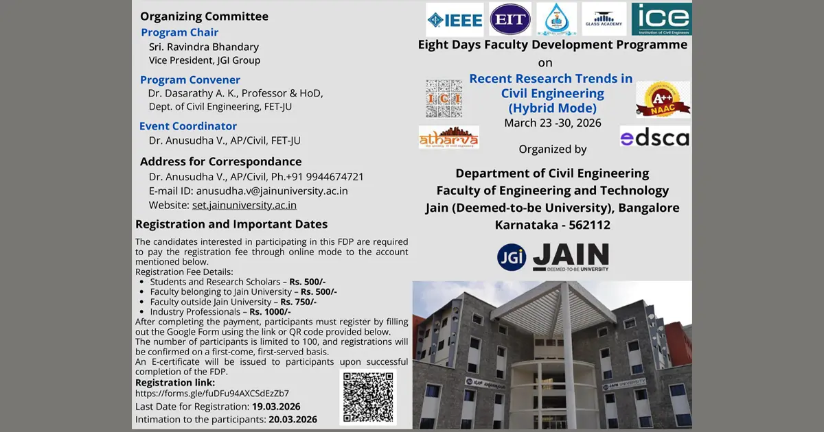 Eight-Day Faculty Development Programme on Recent Research Trends in Civil Engineering (Hybrid Mode)